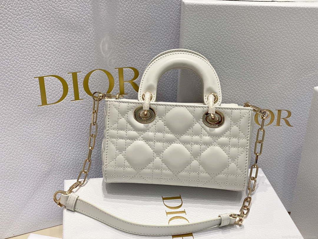 Dior S0910 Small Lady D-joy Bag White Cannage Lambskin