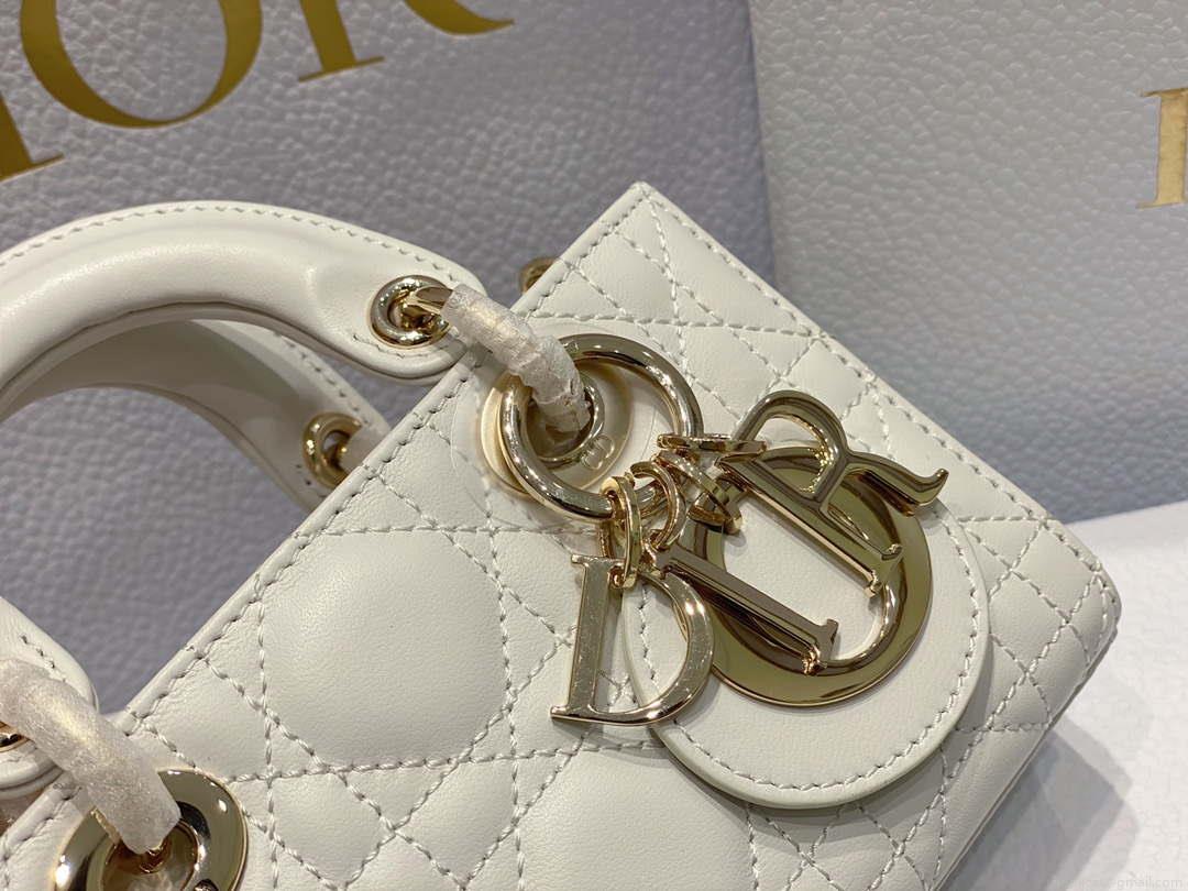 Dior S0910 Small Lady D-joy Bag White Cannage Lambskin