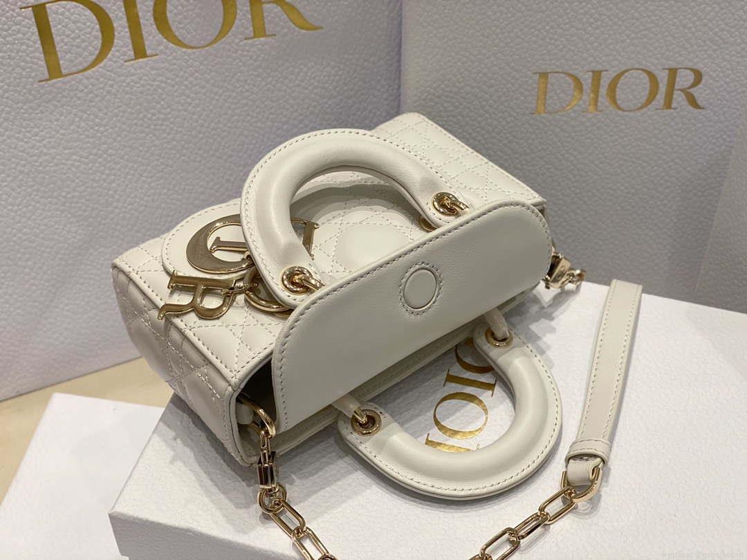 Dior S0910 Small Lady D-joy Bag White Cannage Lambskin