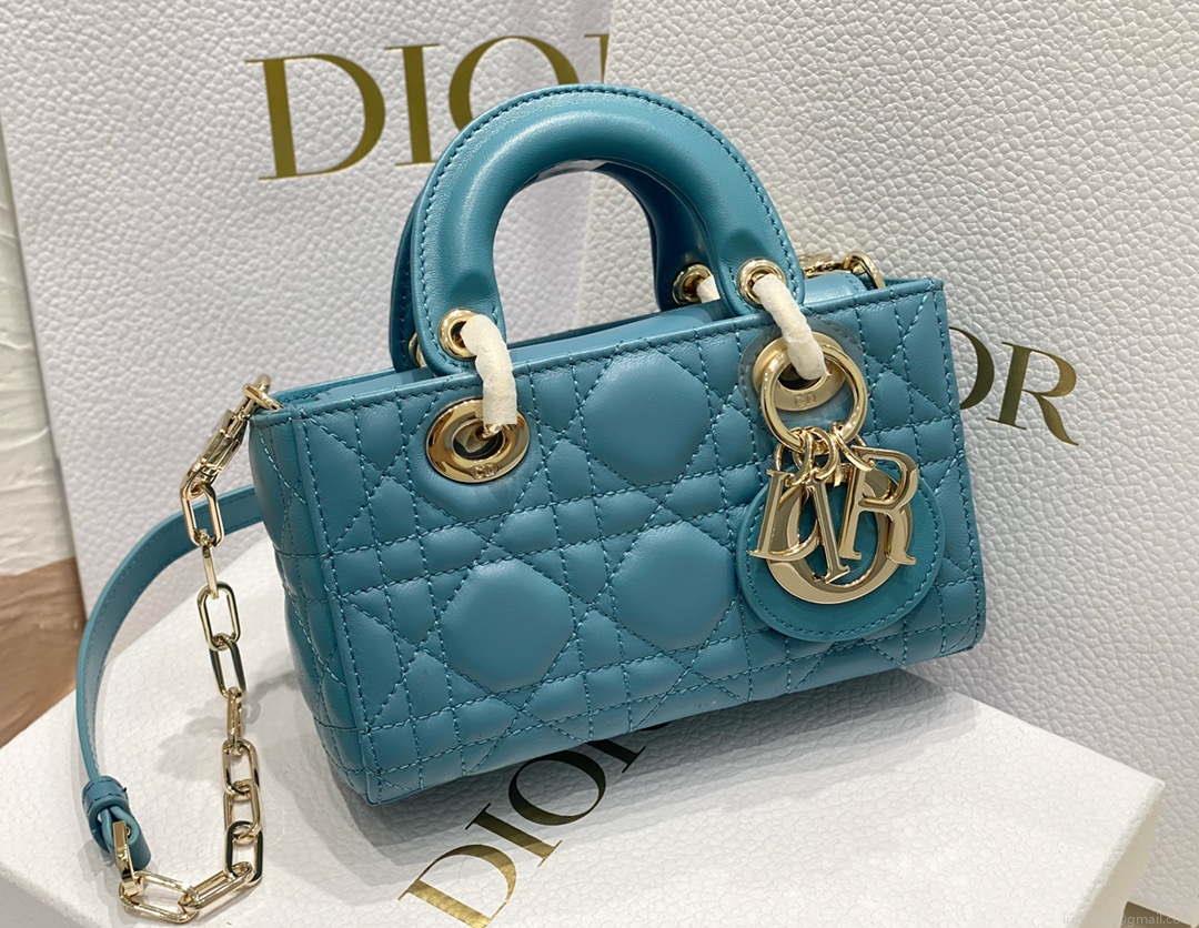 Dior S0910 Micro Lady D-joy Bag Blue Cannage Lambskin