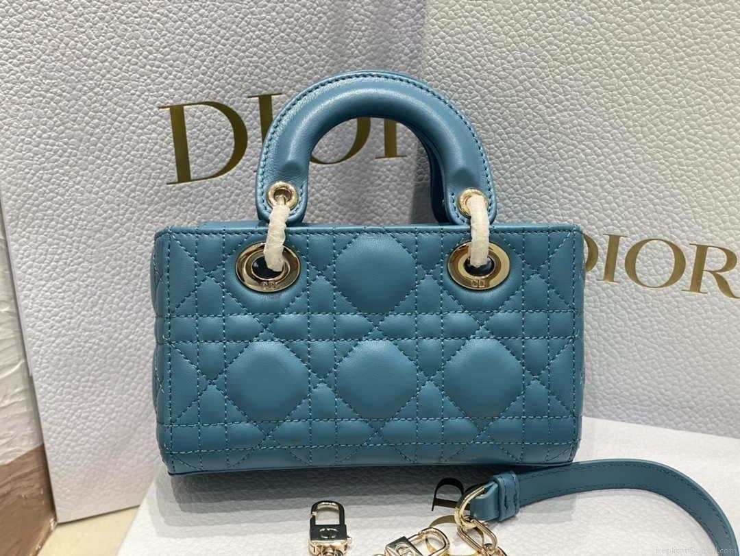 Dior S0910 Micro Lady D-joy Bag Blue Cannage Lambskin