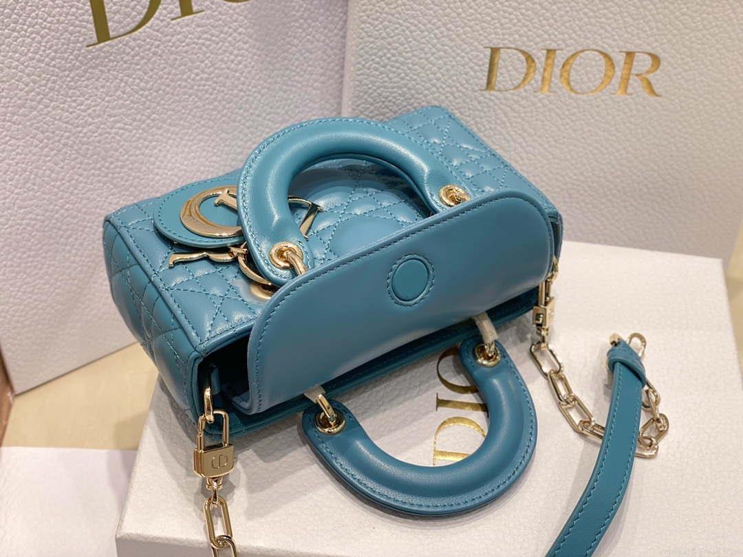 Dior S0910 Micro Lady D-joy Bag Blue Cannage Lambskin