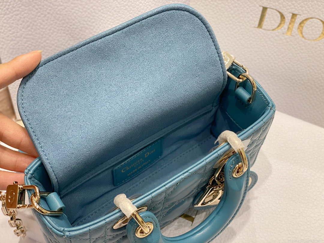 Dior S0910 Micro Lady D-joy Bag Blue Cannage Lambskin