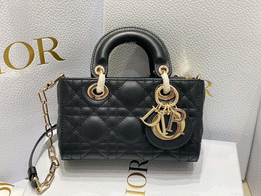 Dior S0910 Micro Lady D-joy Bag Black Cannage Lambskin