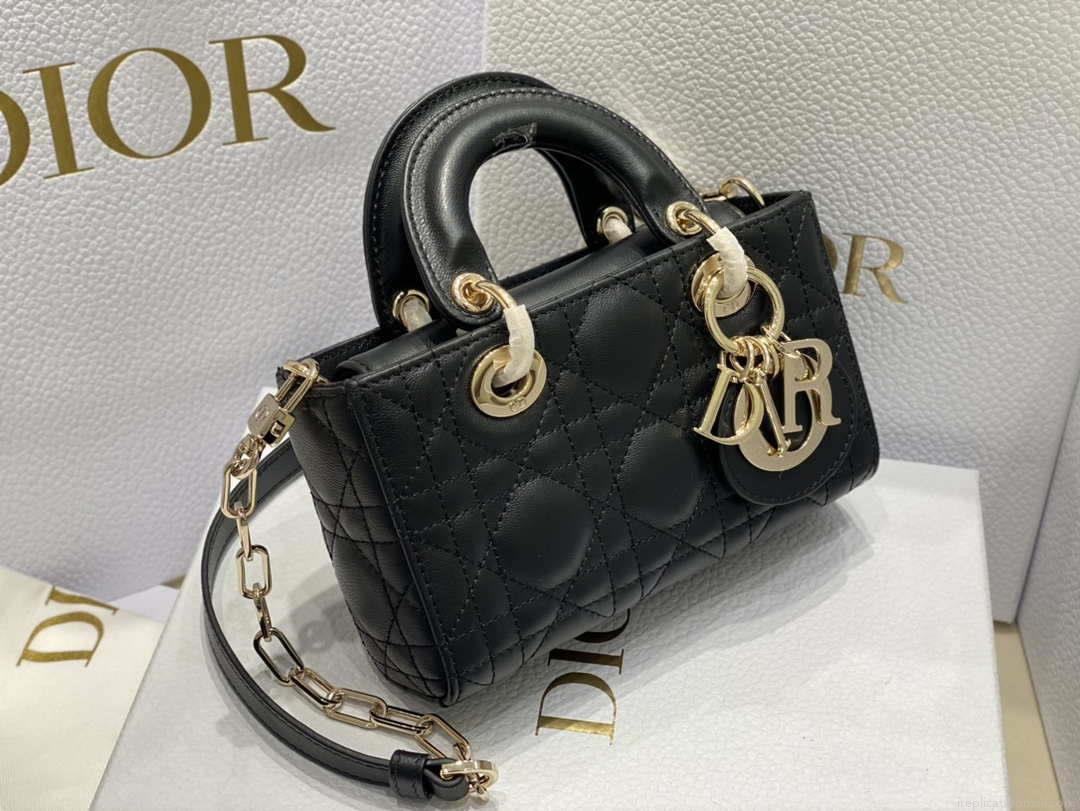 Dior S0910 Micro Lady D-joy Bag Black Cannage Lambskin