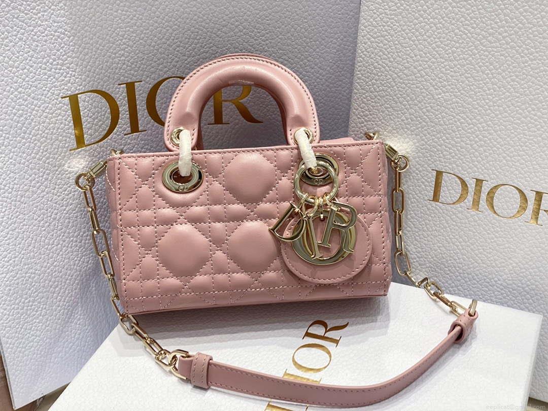 Dior S0910 Small Lady D-joy Bag Pink Cannage Lambskin