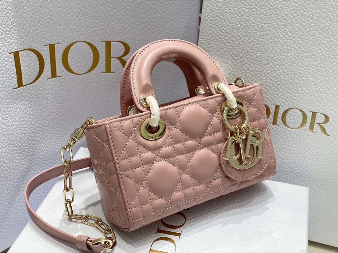 Dior S0910 Small Lady D-joy Bag Pink Cannage Lambskin