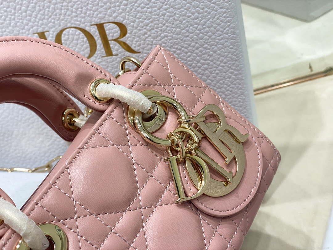 Dior S0910 Small Lady D-joy Bag Pink Cannage Lambskin