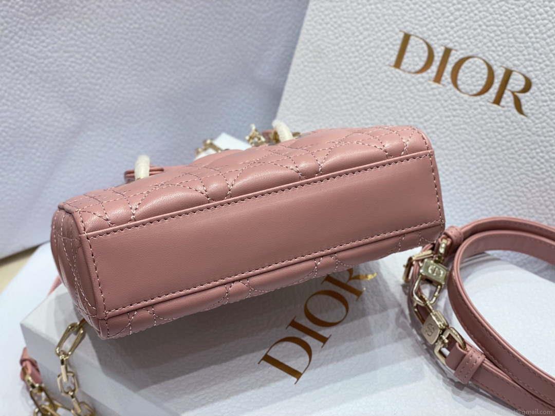 Dior S0910 Small Lady D-joy Bag Pink Cannage Lambskin