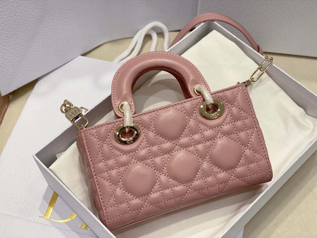 Dior S0910 Small Lady D-joy Bag Pink Cannage Lambskin