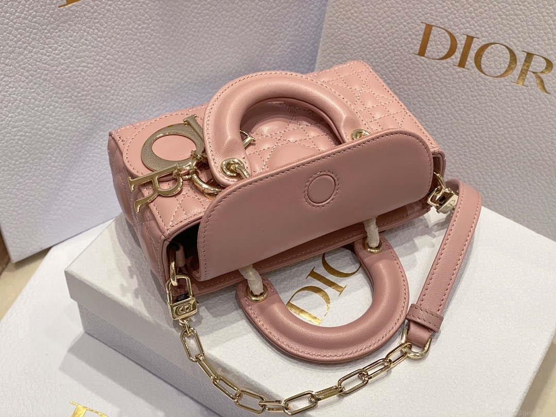 Dior S0910 Small Lady D-joy Bag Pink Cannage Lambskin