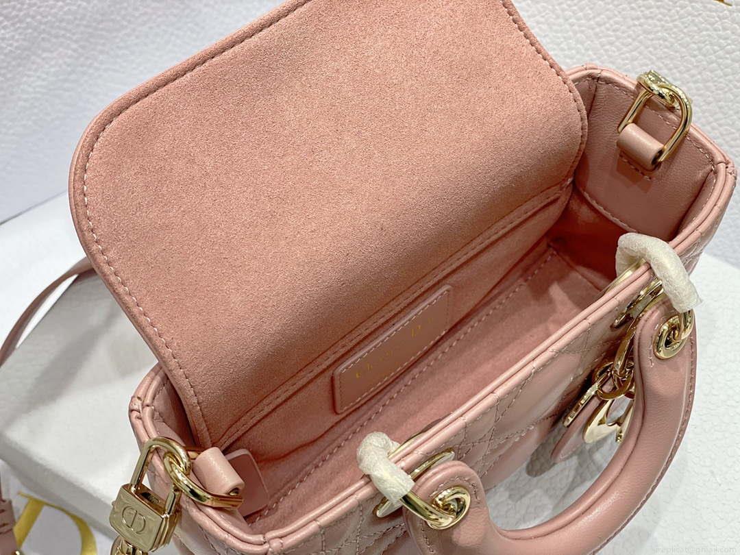 Dior S0910 Small Lady D-joy Bag Pink Cannage Lambskin