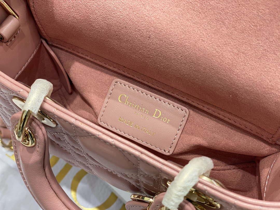 Dior S0910 Small Lady D-joy Bag Pink Cannage Lambskin