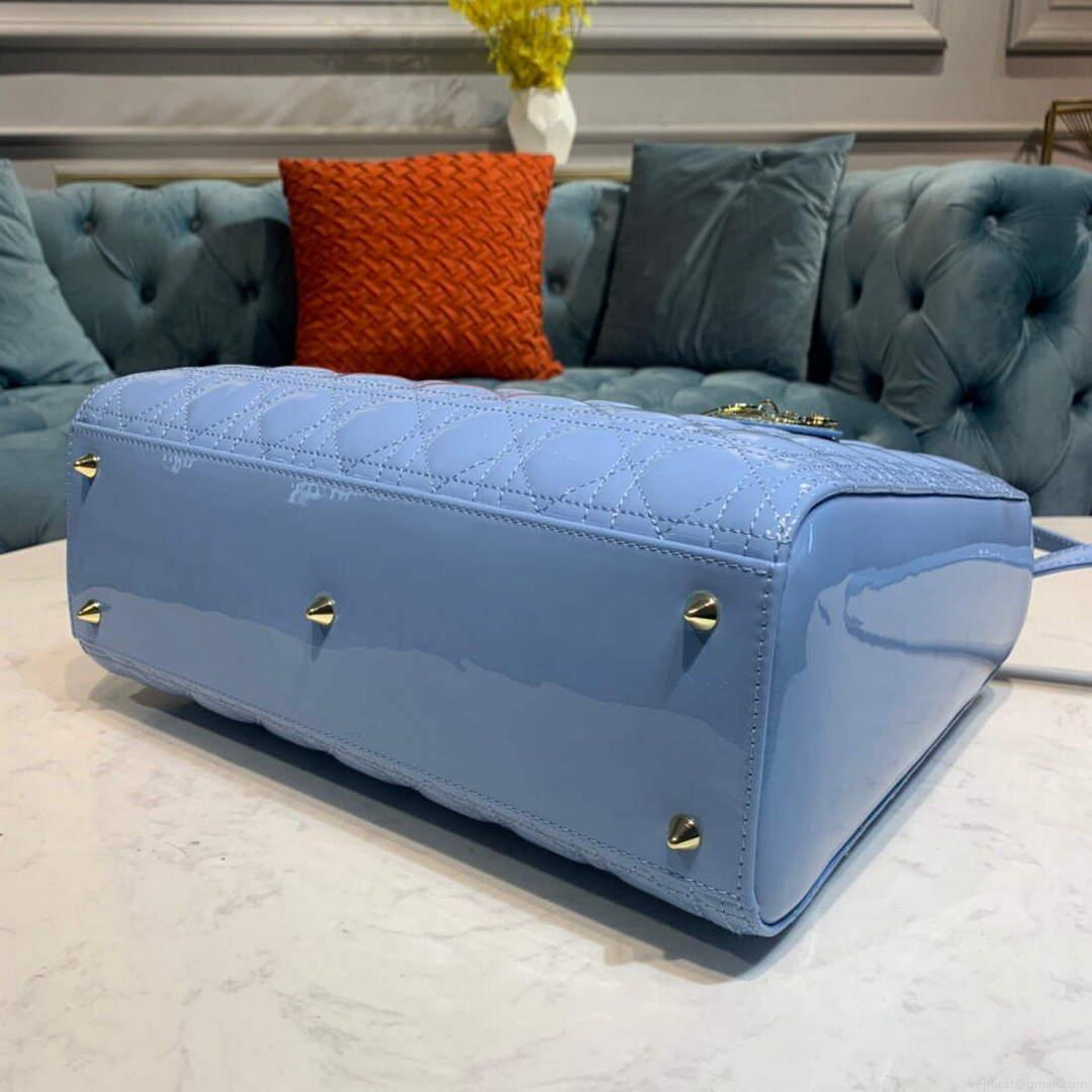 Dior M0566 Large Lady Dior Cannage Calfskin Bag Blue