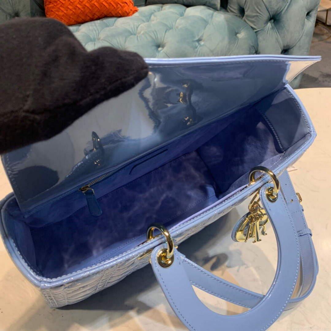 Dior M0566 Large Lady Dior Cannage Calfskin Bag Blue