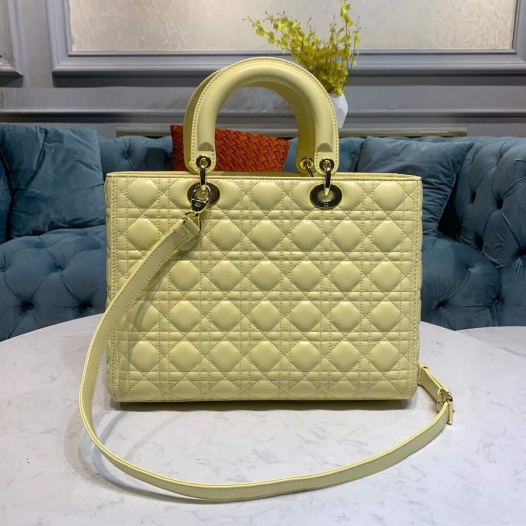 Dior M0566 Large Lady Dior Cannage Calfskin Bag Yellow