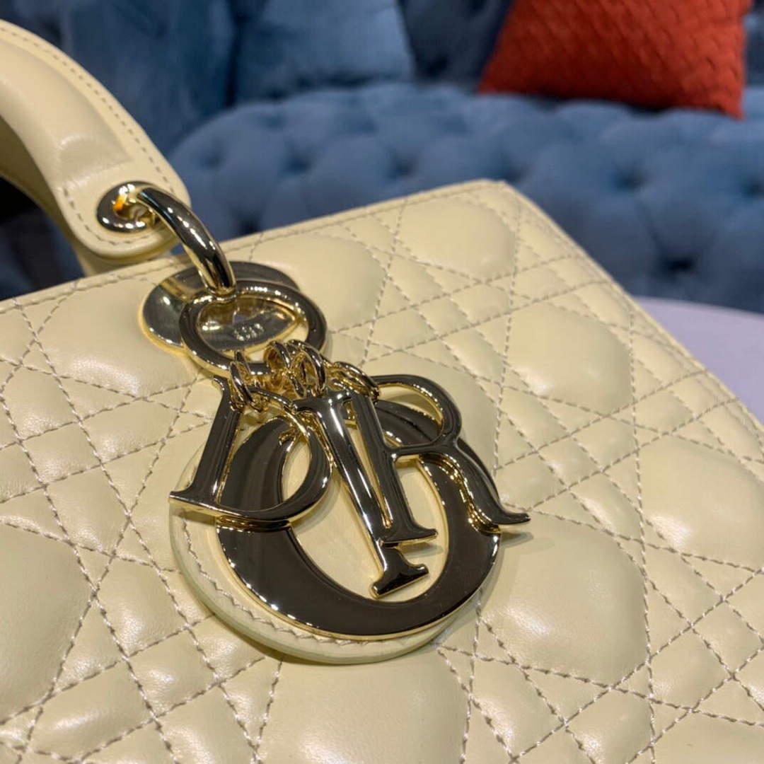 Dior M0566 Large Lady Dior Cannage Calfskin Bag Yellow