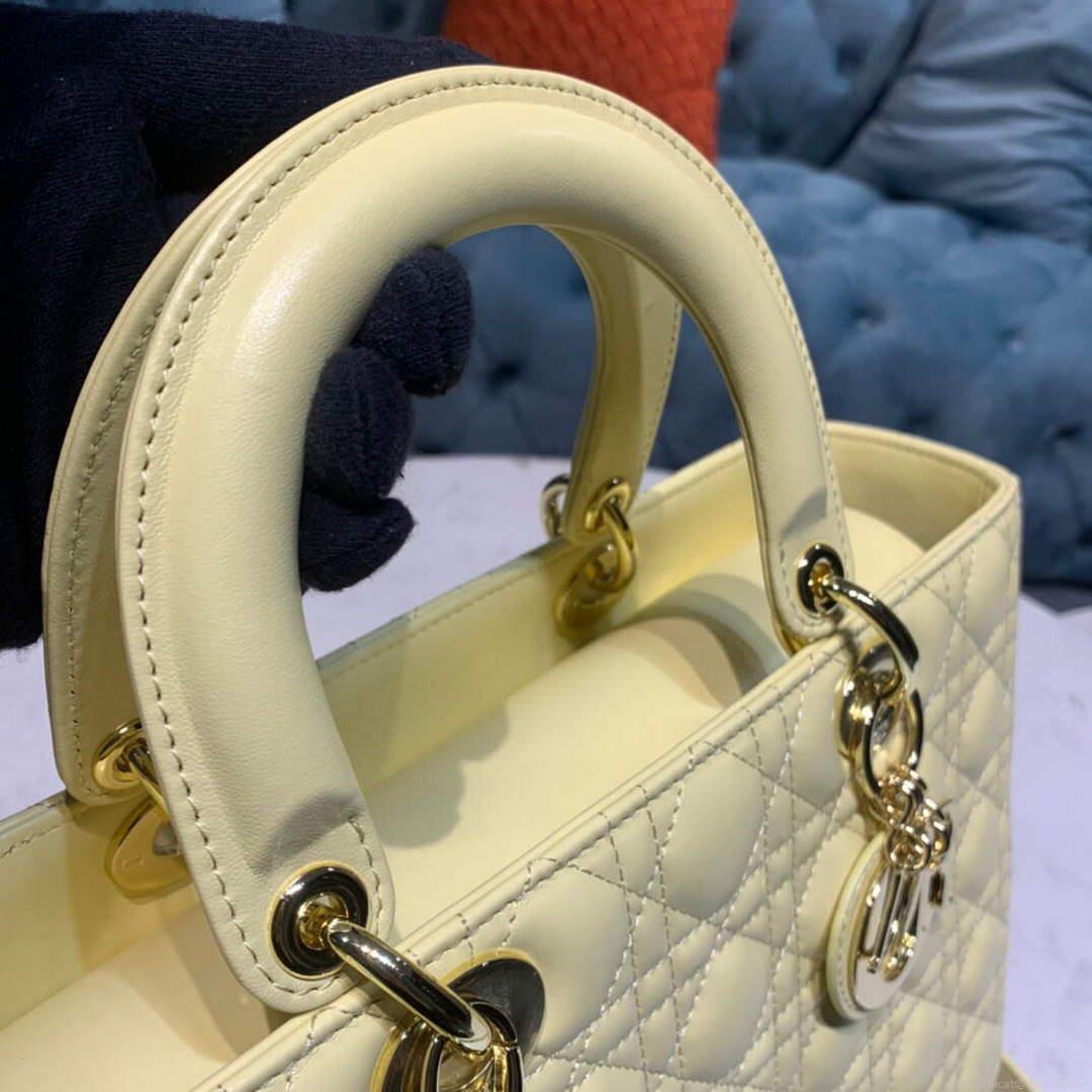 Dior M0566 Large Lady Dior Cannage Calfskin Bag Yellow
