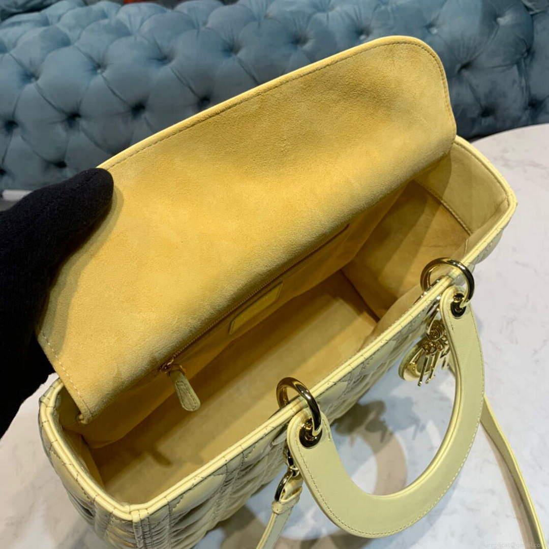 Dior M0566 Large Lady Dior Cannage Calfskin Bag Yellow