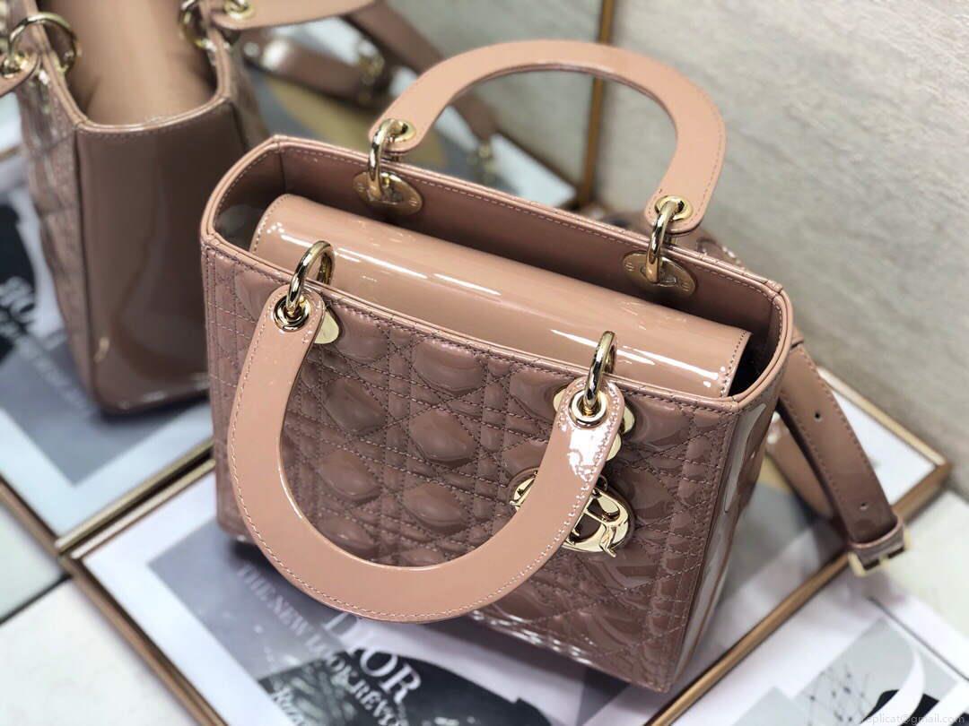 Dior M0565 Medium Lady Dior Patent Cannage Calfskin Bag Light Pink