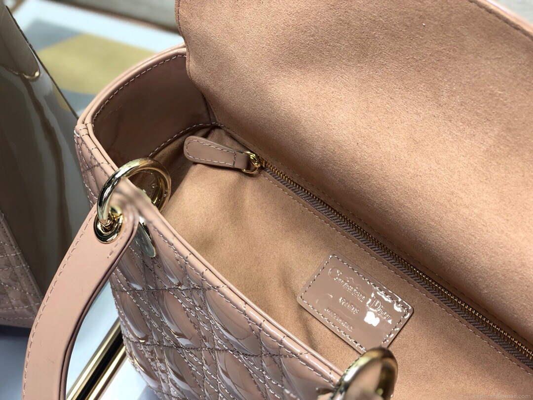 Dior M0565 Medium Lady Dior Patent Cannage Calfskin Bag Light Pink
