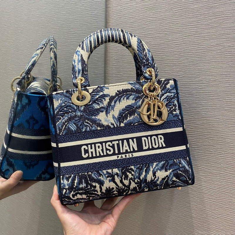 Dior M0565 Medium Lady D-lite Embroidery Bag Blue