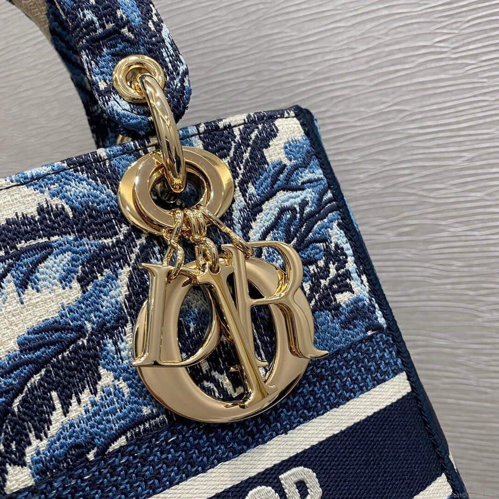 Dior M0565 Medium Lady D-lite Embroidery Bag Blue