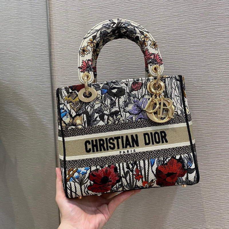 Dior M0565 Medium Lady D-lite Embroidery Bag Black red