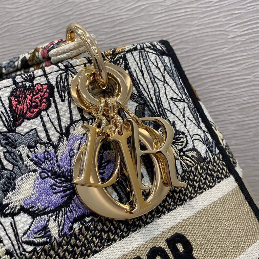 Dior M0565 Medium Lady D-lite Embroidery Bag Black red