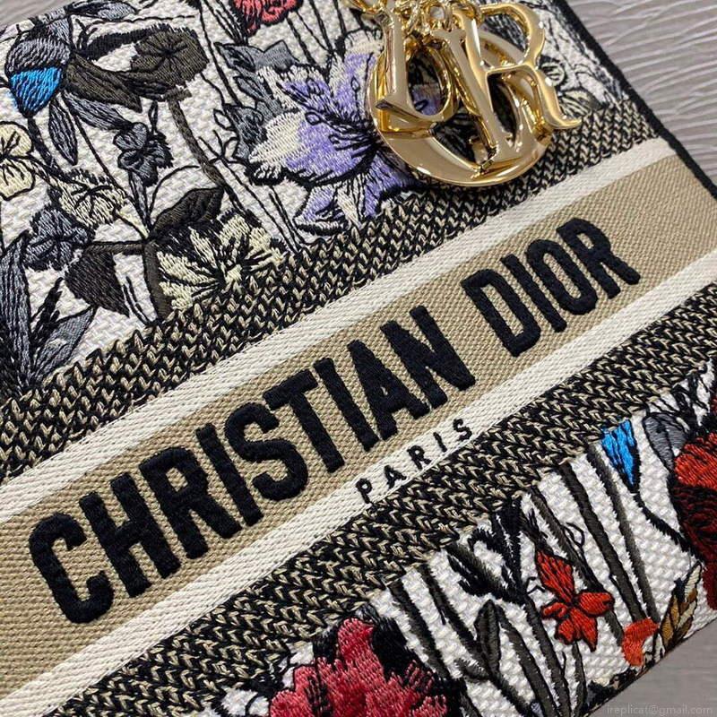 Dior M0565 Medium Lady D-lite Embroidery Bag Black red