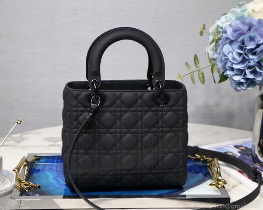 Dior M0565 Medium Lady Dior Cannage Calfskin Bag Black