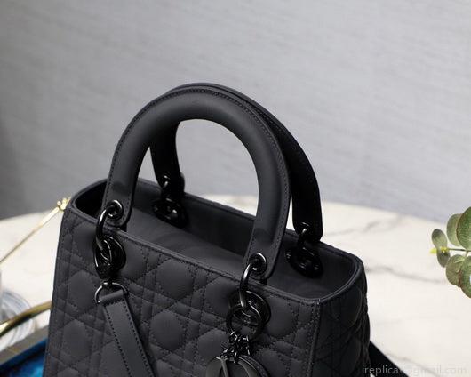 Dior M0565 Medium Lady Dior Cannage Calfskin Bag Black