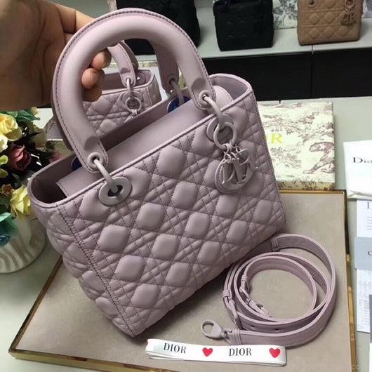Dior M0565 Medium Lady Dior Cannage Calfskin Bag Pink
