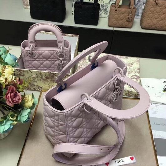 Dior M0565 Medium Lady Dior Cannage Calfskin Bag Pink