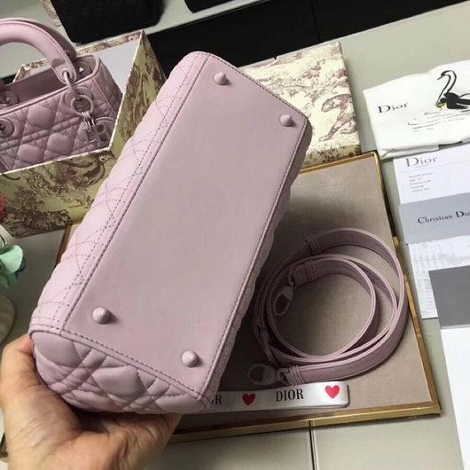 Dior M0565 Medium Lady Dior Cannage Calfskin Bag Pink