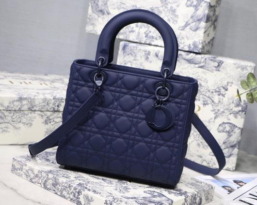 Dior M0565 Medium Lady Dior Cannage Calfskin Bag Navy Blue