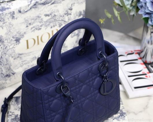 Dior M0565 Medium Lady Dior Cannage Calfskin Bag Navy Blue