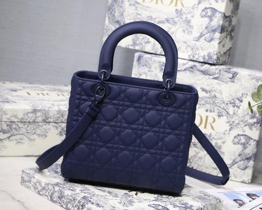 Dior M0565 Medium Lady Dior Cannage Calfskin Bag Navy Blue