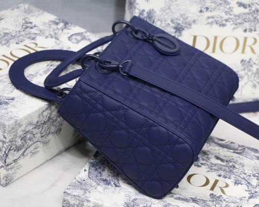 Dior M0565 Medium Lady Dior Cannage Calfskin Bag Navy Blue