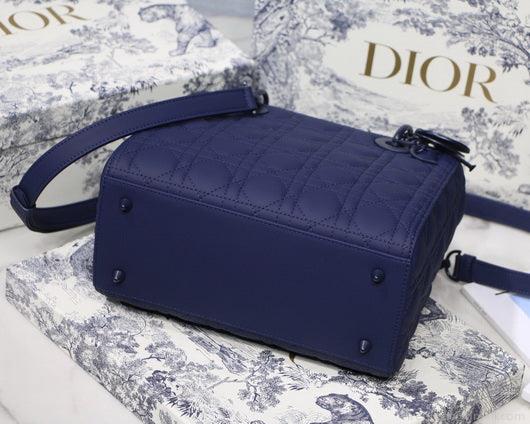 Dior M0565 Medium Lady Dior Cannage Calfskin Bag Navy Blue