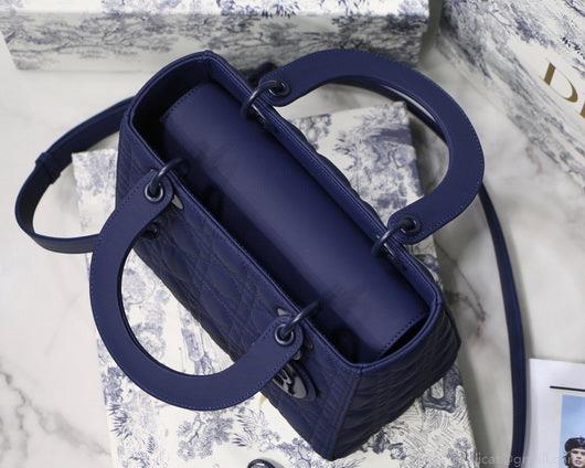 Dior M0565 Medium Lady Dior Cannage Calfskin Bag Navy Blue