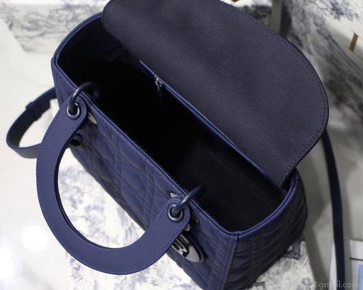 Dior M0565 Medium Lady Dior Cannage Calfskin Bag Navy Blue