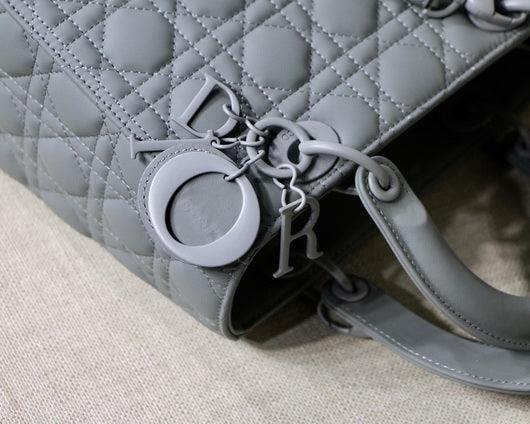 Dior M0565 Medium Lady Dior Cannage Calfskin Bag Grey