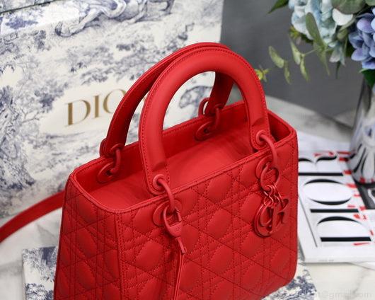 Dior M0565 Medium Lady Dior Cannage Calfskin Bag Red