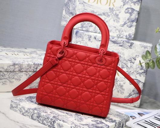 Dior M0565 Medium Lady Dior Cannage Calfskin Bag Red