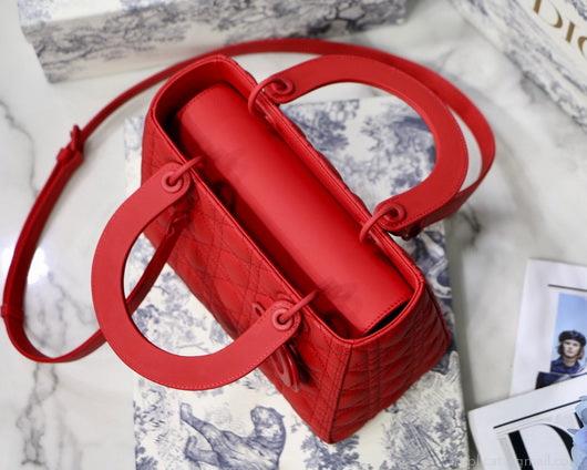 Dior M0565 Medium Lady Dior Cannage Calfskin Bag Red