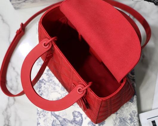Dior M0565 Medium Lady Dior Cannage Calfskin Bag Red
