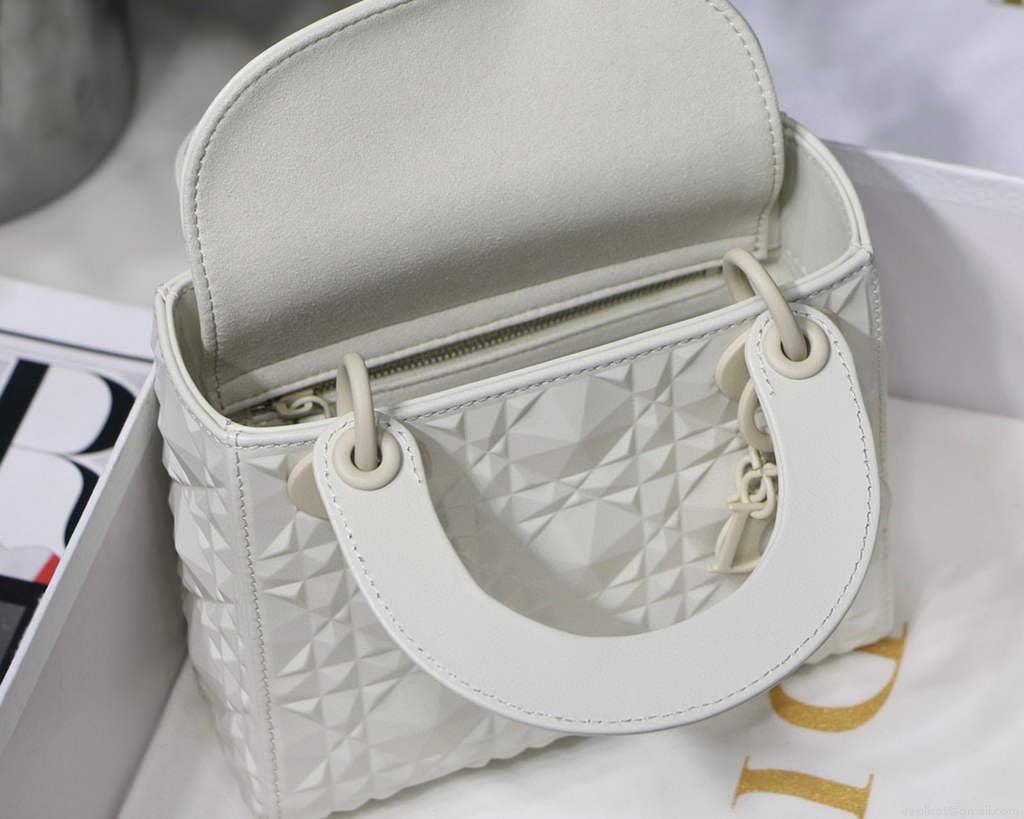Dior M0505 Mini Dior Lady Bag White Cannage Calfskin with Diamond Motif