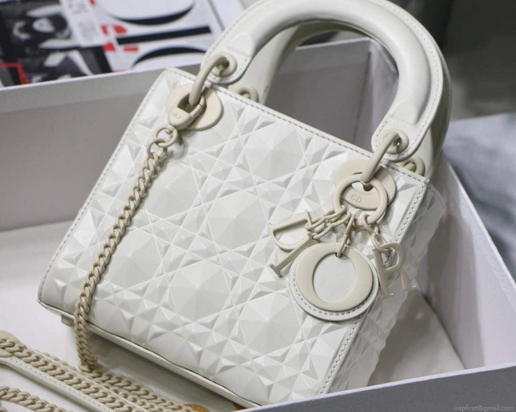 Dior M0505 Mini Dior Lady Bag White Cannage Calfskin with Diamond Motif