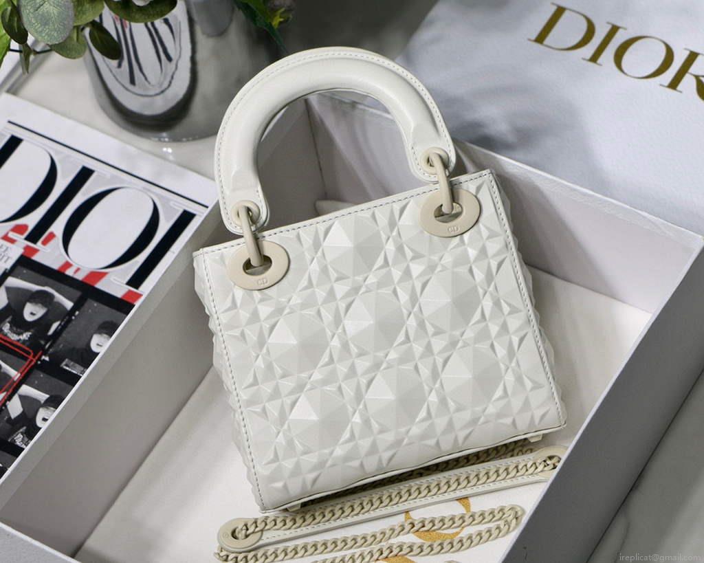 Dior M0505 Mini Dior Lady Bag White Cannage Calfskin with Diamond Motif